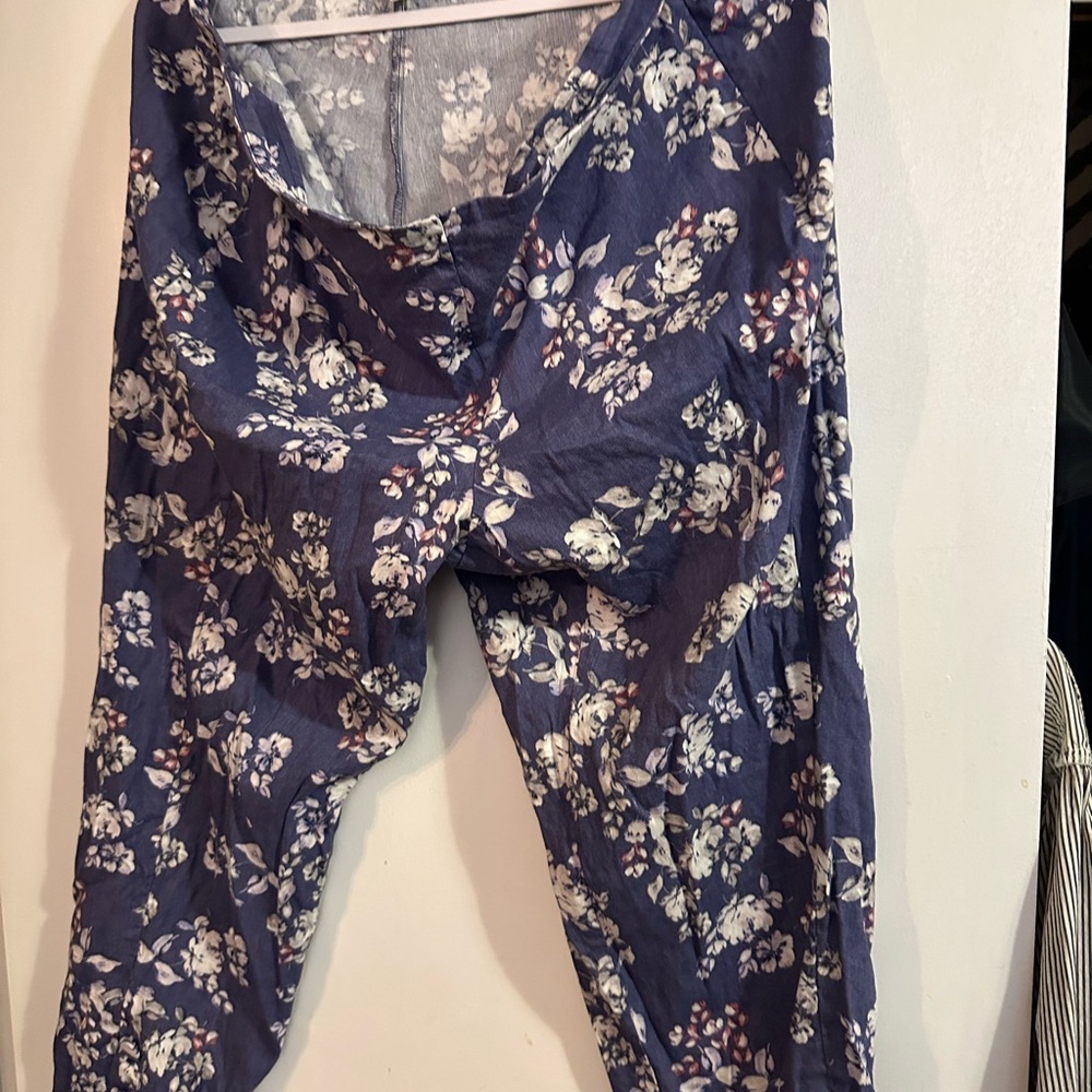 J. Jill Floral Linen Blend Pants purple Relaxed Pull On Size XL GUC